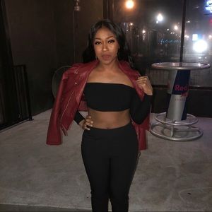 Burgundy faux leather motorcycle jacket